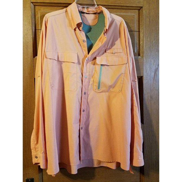 Three Forks Ranch Performance Fishing Shirt Orange XL Long Sleeve Mens - Picture 5 of 7